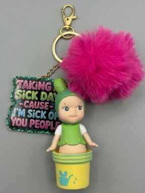 Pink Pom Pom Keychain with Green Planter Sonny Angel Doll